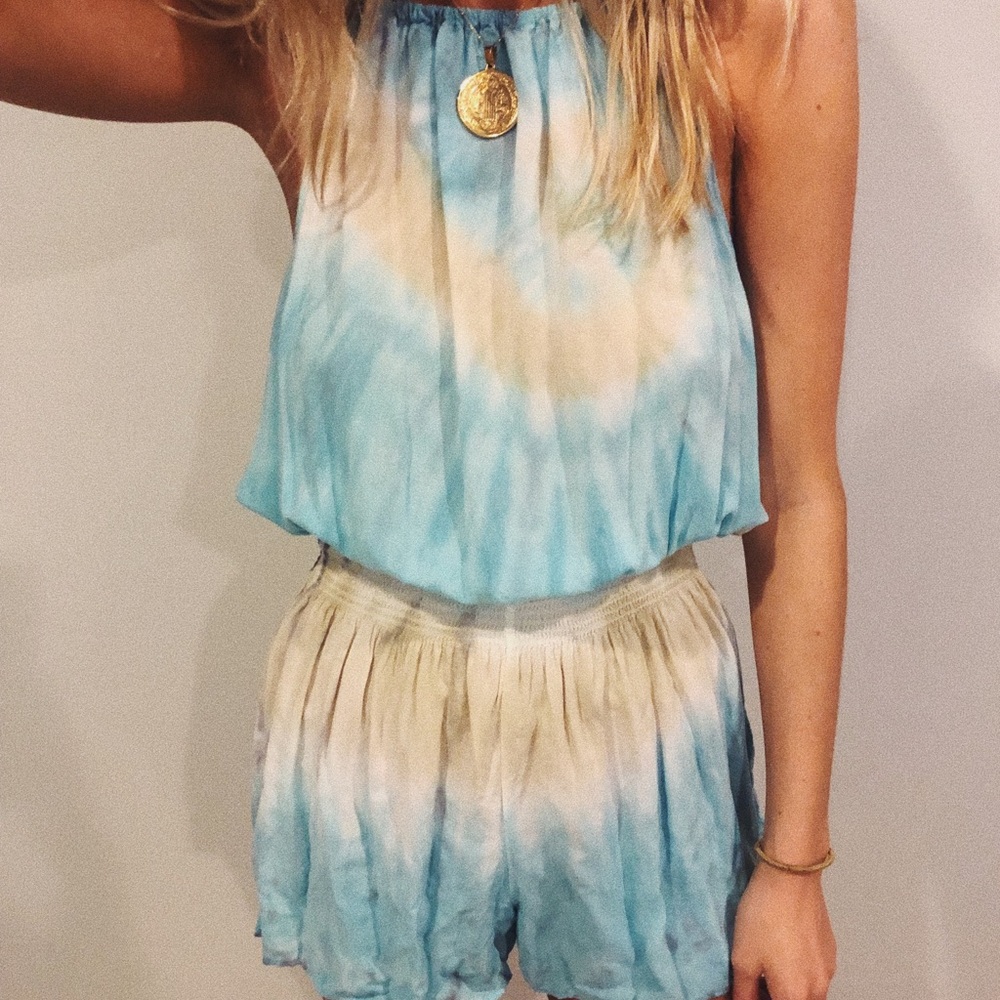 High Neck Flouncy Tie Die Romper